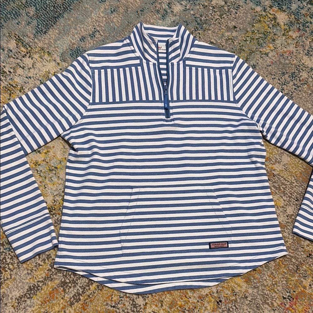 Vineyard Vines Blue and White Striped Quarter Zip